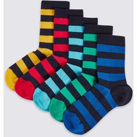 5 Pairs Of Freshfeet Cotton Rich Rugby Stripe Socks (1-14 Years)