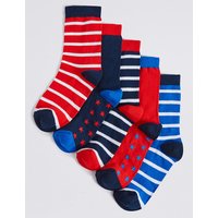 5 Pairs Of Freshfeet Nautical Socks (1-14 Years)