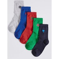 5 Pairs Of Freshfeet Embroidered Socks (1-14 Years)