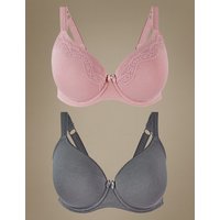 M&S Collection 2 Pack Cotton Rich Padded Full Cup T-Shirt Bra A-E