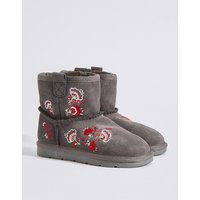 Kids' Suede Water Repellent Embroidered Ankle Boots
