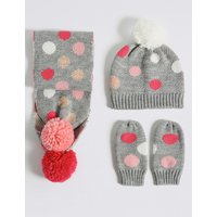 Kids’ Spotted Hat, Scarf & Mittens Set