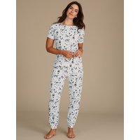 M&S Collection Cotton Rich Cat Print Short Sleeve Pyjamas