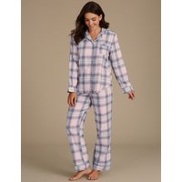 M&S Collection Pure Cotton Revere Collar Checked Pyjamas
