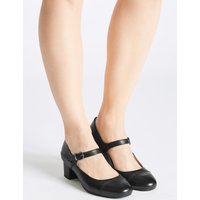 Footglove Wide Fit Leather Block Heel Court Shoes