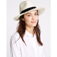 M&S Collection Fray Trim Banded Fedora Summer Hat
