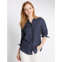 M&S Collection PETITE Pure Linen Turn Up Sleeve Shirt