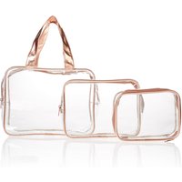 M&S Collection 3 Piece Rose Gold Clear Cosmetic Bag Set