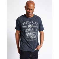M&S Collection Cotton Blend Printed Crew Neck T-Shirt