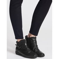 Footglove Wide Fit Leather Side Zip Ruched Ankle Boots