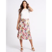 Classic Pure Cotton Floral Print A-Line Midi Skirt