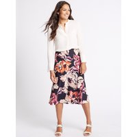 Classic Floral Print A-Line Midi Skirt