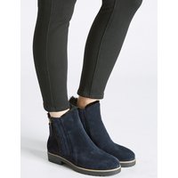 M&S Collection Wide Fit Leather Side Zip Fur Ankle Boots