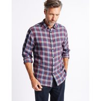 Blue Harbour Pure Linen Checked Shirt With Pocket