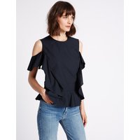 Limited Edition Pure Cotton Ruffle Cold Shoulder Shell Top