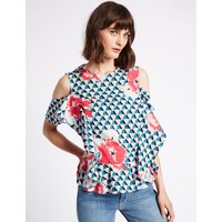 Limited Edition Geometric Print Cold Shoulder Shell Top