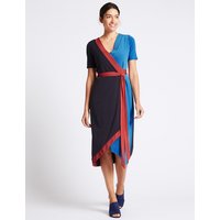 Per Una Colour Block Short Sleeve Wrap Midi Dress