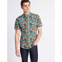 M&S Collection Pure Cotton Slim Fit Printed Shirt