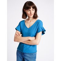 Limited Edition Cotton Rich Ribbed Frill Sleeve T-Shirt