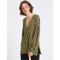 Limited Edition Striped Knot Front V-Neck Blouse