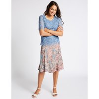 Classic Cotton Rich Floral Print A-Line Midi Skirt