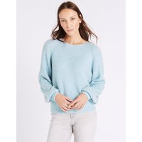 M&S Collection Textured Round Neck Pearl Sleeve Jumper