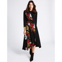 Per Una Floral Print 3/4 Sleeve Bodycon Midi Dress