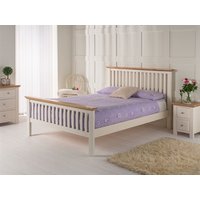 Furniture Express London White Bedstead Oak Trim 5' King Size Wooden Bed
