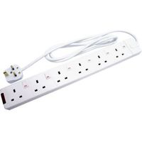Masterplug 6 Socket 13 A Internal Switched Extension Lead 2m White