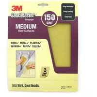 3M Sandblaster Medium 150 Grit Sandpaper - Pack Of 3 Multi-Surface Sheets
