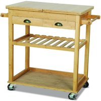 Robert Dyas Kitchen Trolley Double Width In Solid Bamboo With Lid Storage