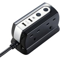 Masterplug 4-Socket 1m Extension Lead With USB Charging - Black