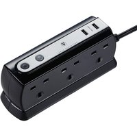 Masterplug 6-Socket 1m Extension Lead With USB Charging - Black