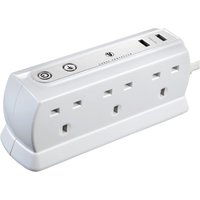 Masterplug 6-Socket 1m Extension Lead With USB Charging - White