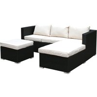 Charles Bentley L-shaped Rattan Corner Sofa Set - Black & Cream