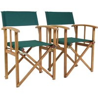 Charles Bentley Fsc Pair Of Wooden Foldable Directors Chairs With Green Fabric