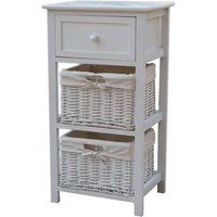 Charles Bentley Home Wooden Storage Tower With 2 Wicker Baskets - White