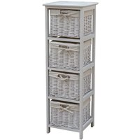 Charles Bentley Home Wooden Storage Tower With 4 Wicker Baskets - White