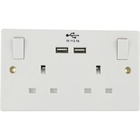 Status 13A 2 Gang Switched Wall Socket With 2 USB Ports