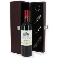 Lanchester Wine Cellars Wooden Gift Box With Red Wine And Accessories