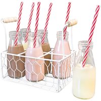 The Vintage Company Six Glass 200ml Milk Bottles In A Holder