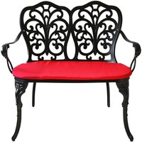 Charles Bentley Cast-Aluminium Bench With Red Cushions - Black