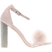 Missguided Pale Pink Glitter & Fur Block High Heels