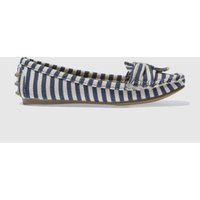Schuh White & Navy Bow Down Flats