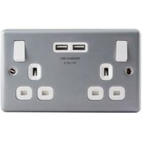 British General 2.1A Metal-Clad Switched Double Socket & 2 X USB