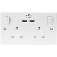 Pro Power 13A White Plastic Switched Double Socket & 2 X USB