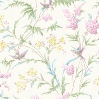 Hailey Cream & Pink Floral Birds Glitter Highlight Wallpaper