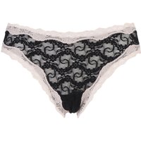 Ladies 1 Pair Kinky Knickers Nottingham Lace High Leg Knicker In Black And Oyster