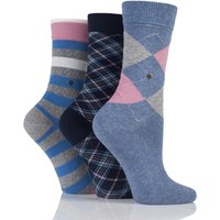 Ladies 3 Pair Burlington Queen Argyle, Selsey Stripe And Fine Argyle Cotton Socks In Gift Box