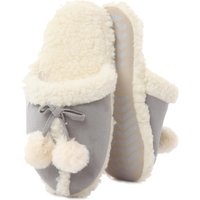 Ladies 1 Pair Totes Pom Pom Sheep Skin Effect Mule Style Slippers